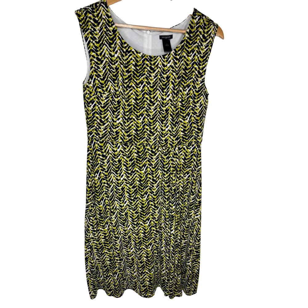 Ann Taylor Sheath Dress Womens Small Yellow Chevron Print Sleeveless Career